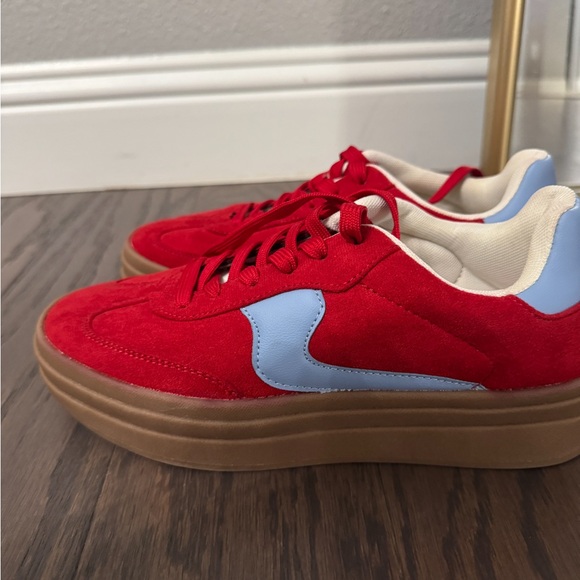 Red and Blue Sneakers with Gum Sole - Picture 2 of 4
